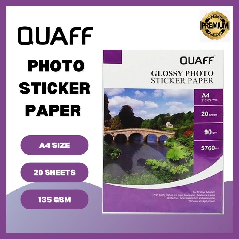 QUAFF Photo Sticker Glossy A4 Size *CHEAPEST* Inkjet Sticker Paper