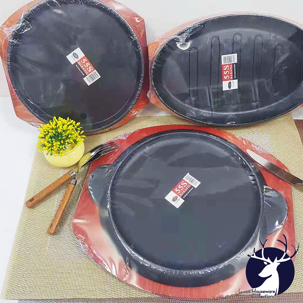 SIZZLING PLATE WITH WOODEN BASE / SIZZLING PLATE ROUND CAST IRON
