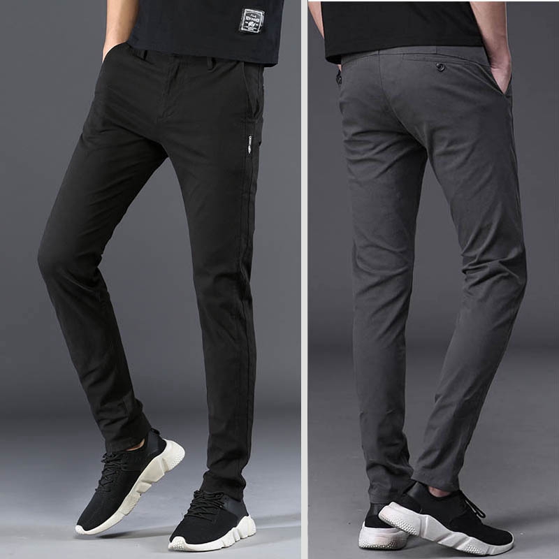 Men's Slim Fit Casual Pants Long Seluar Black Dark Grey Army Green