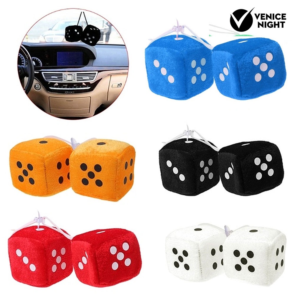 COD 2Pcs Fuzzy Dice Dots Rear View Mirror Hanger Decoration Car Styling