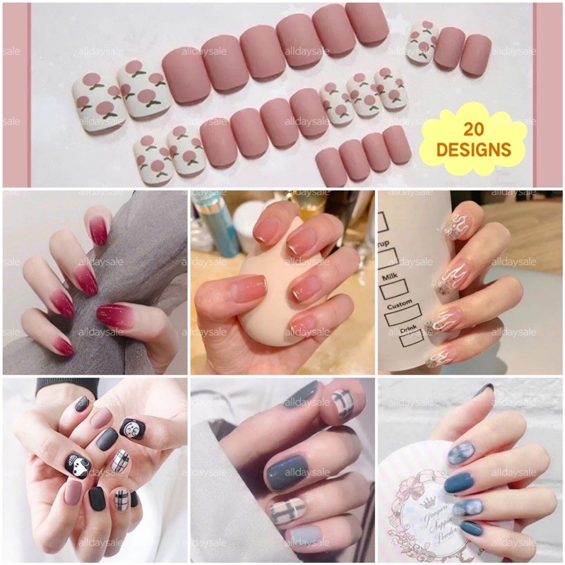 【FREE Glue+Gift】24pcs DIY Nail Art Cute Design Fake Nails Set False