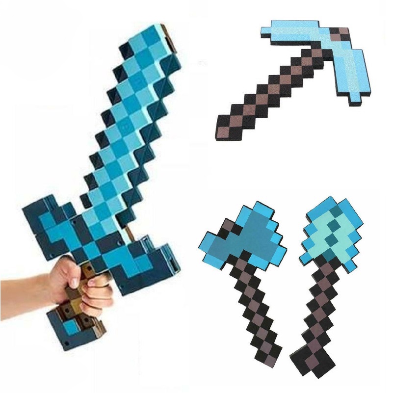 Minecraft Toy EVA Foam Diamond Pickaxe Gun Axe Hamaxe Sword Toy Action