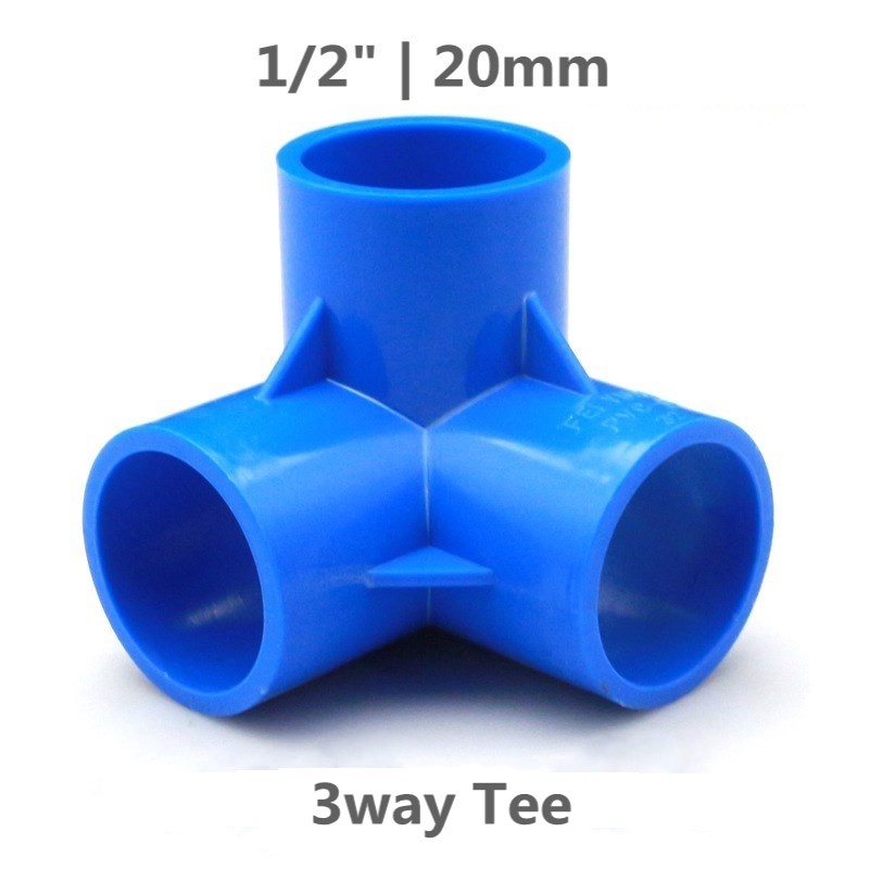 (1pcs)Inner 20mmPVC Blue Fittings 1/2" 20mm 3Way Connector DIY pvc