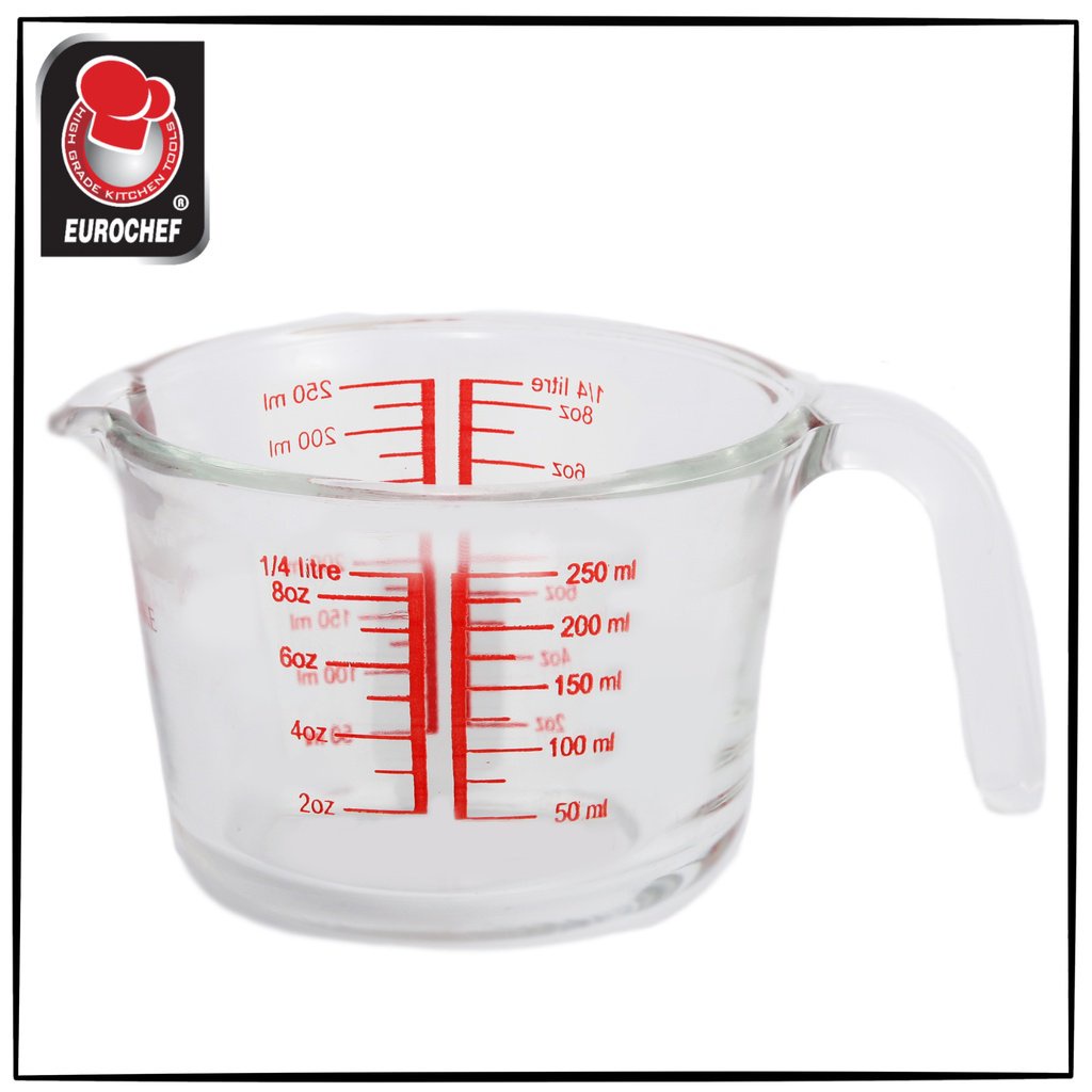 Eurochef 250mL1Cup Borosilicate Glass Measuring Cup with Measurements