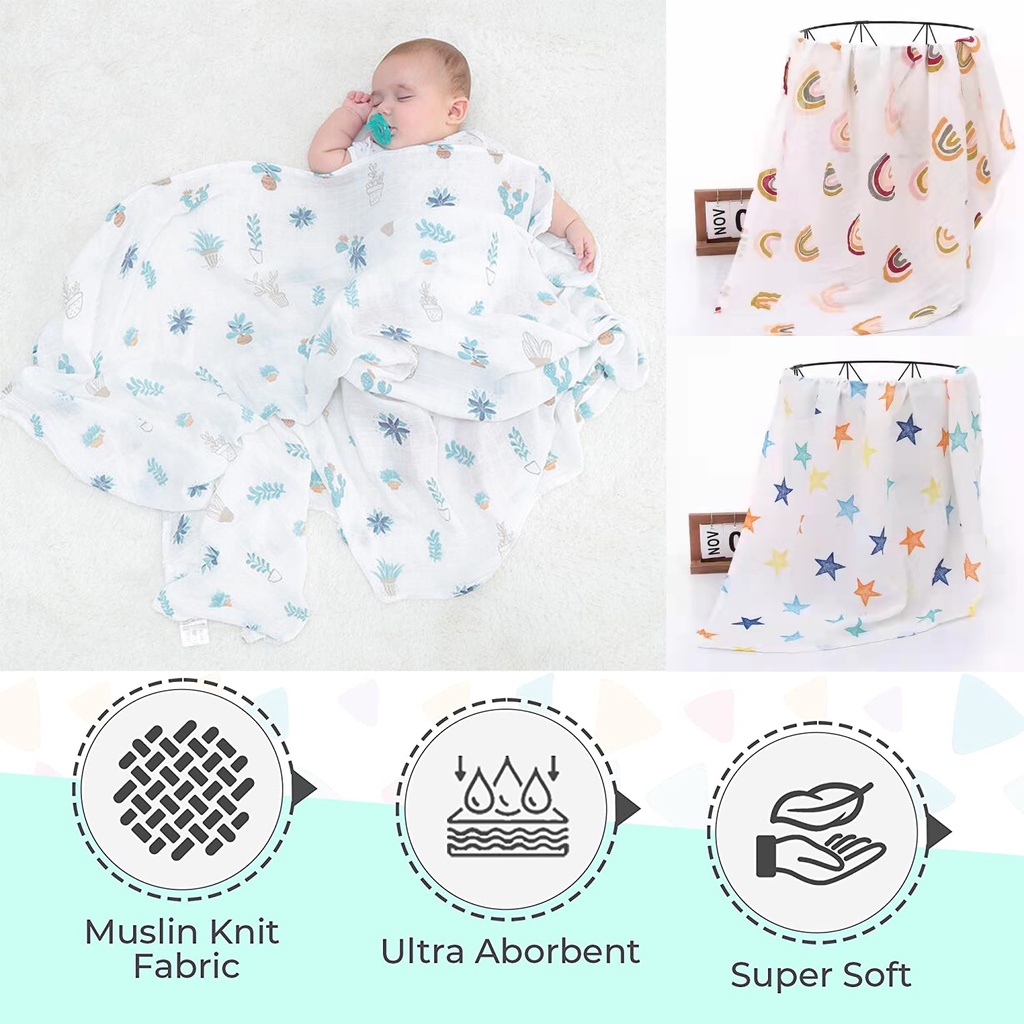 110cm Baby Soft Cotton Swaddle Blanket for Baby Muslin Silky Wrap with