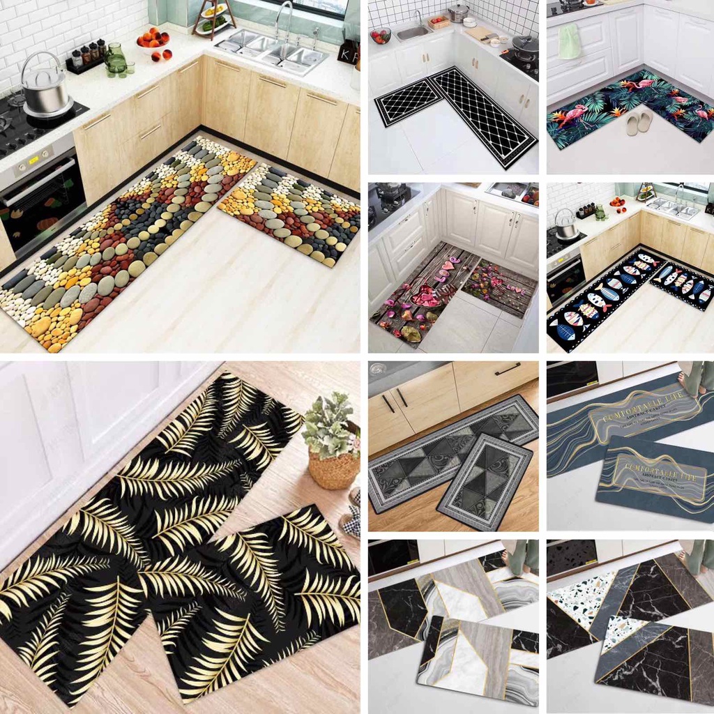 High Quality Home Useful 2pcs Long Kitchen Rug Floor Mat Printed Non