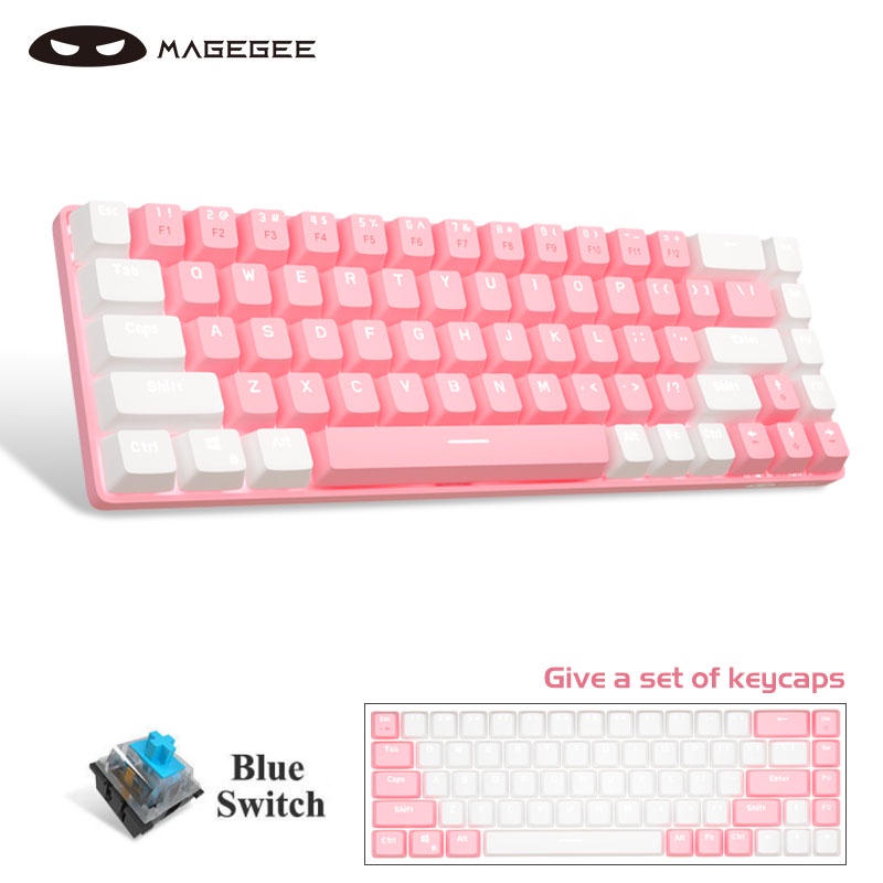 MageGee MKBox 65 Mechanical Keyboard, Wired Pink Gaming Keyboard Blue