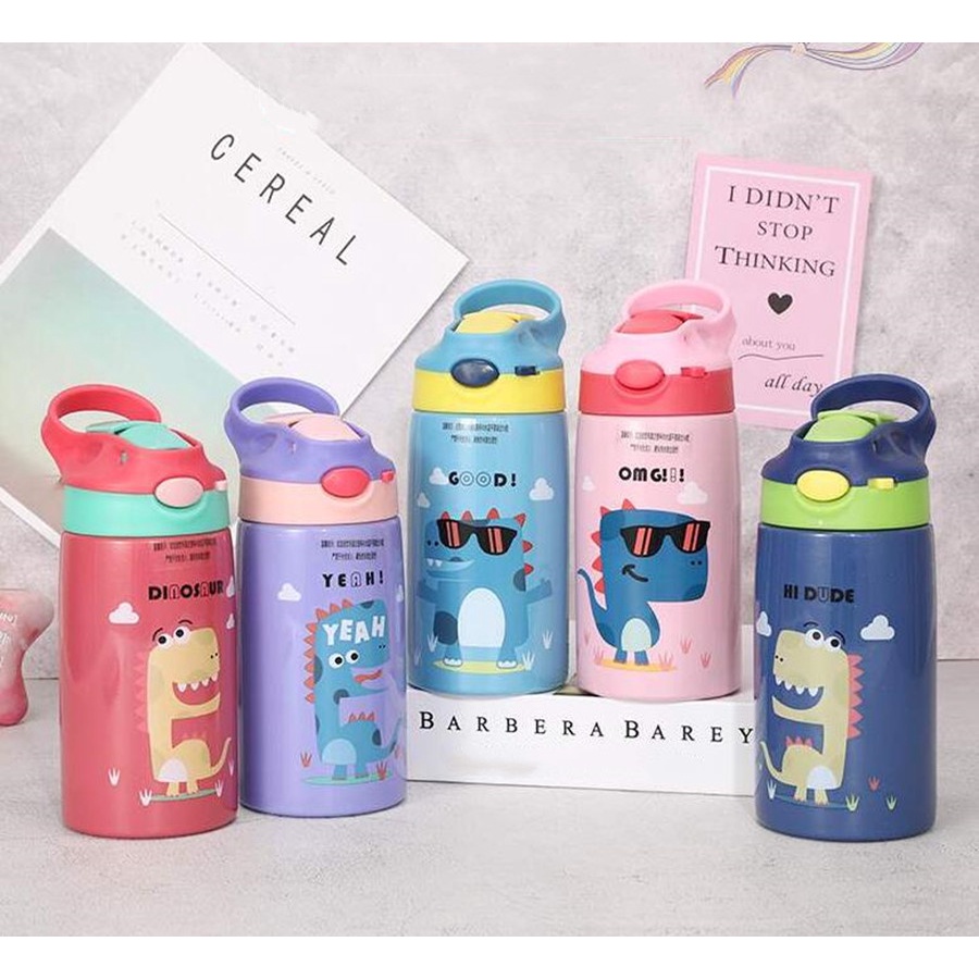 Cute Children Powdered Milk Kettle Cartoon Stainless Steel 316 Straw Thermos Flasks Baby's Stuff