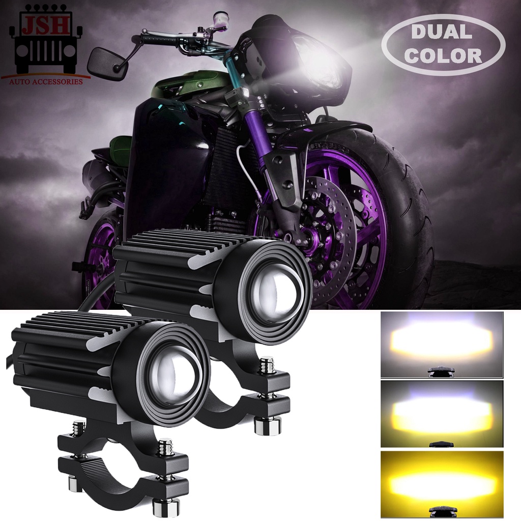 2PCS Motorcycle Driving Lights 12000LM TriColor Mini Led Headlights