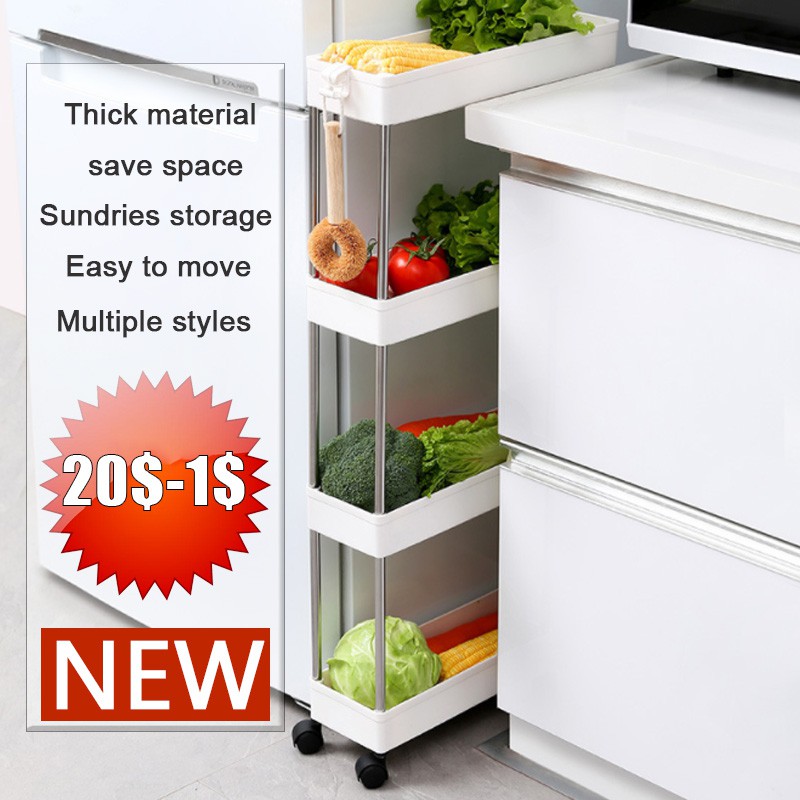 New 3/4 Layer Gap Kitchen Storage Rack Slim Slide Tower Movable
