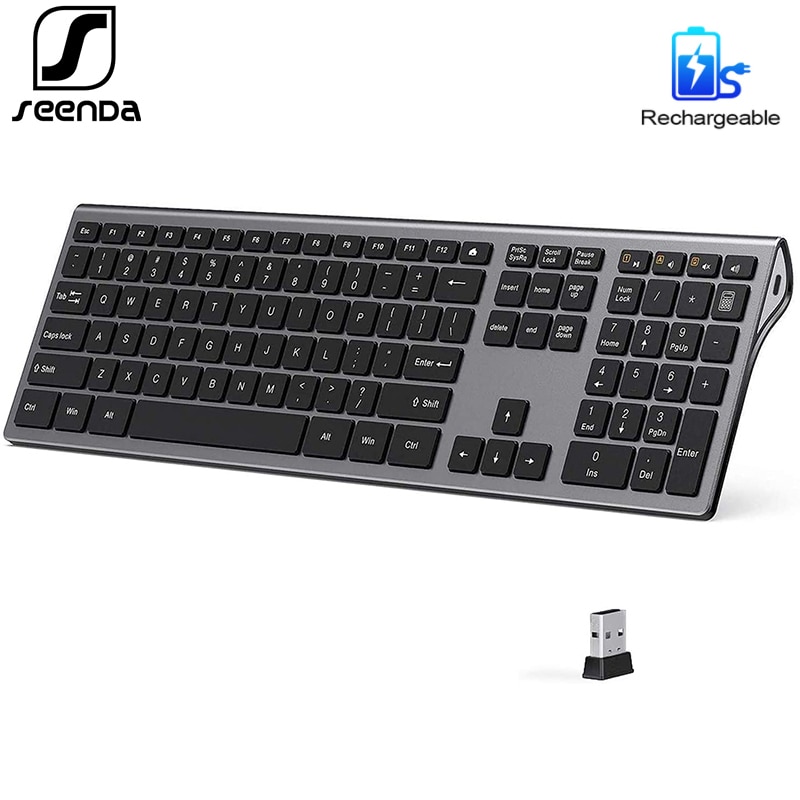 SeenDa Full Size 2.4G Wireless Keyboard Rechargeable Silent Key