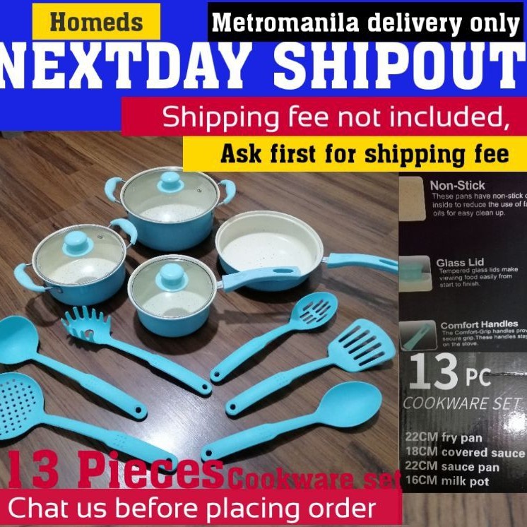 cooking ware set pots and wok and utencils 13pcs metromanila Shopee