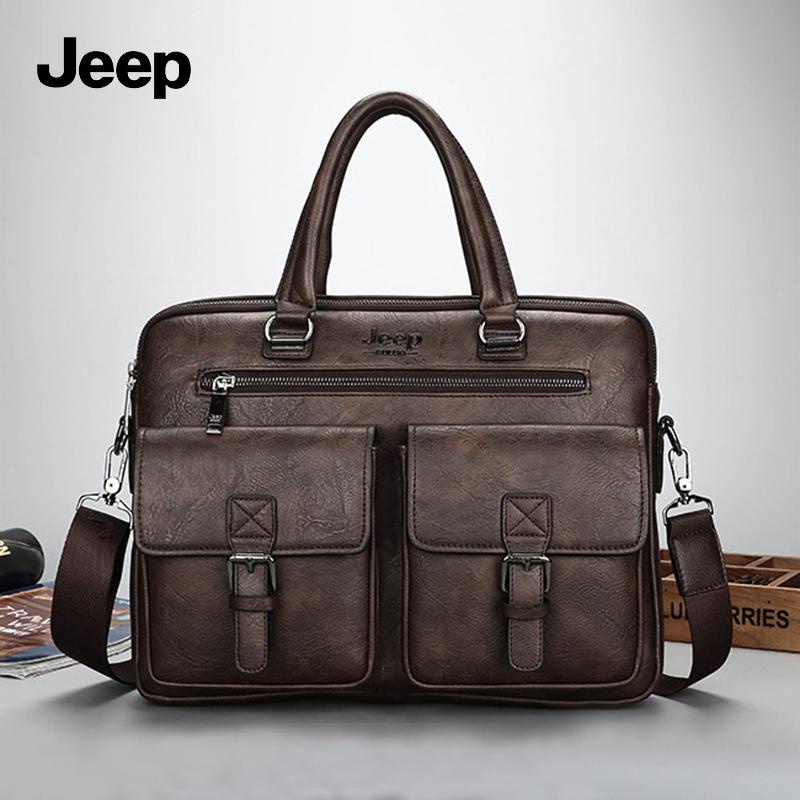 Jeep Men's Fashion Leather Tote bag 1417inch Laptop Business