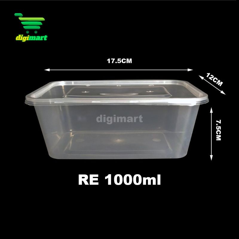Microwavable Plastic Container Rectangular RE1000 Clear (10pcs
