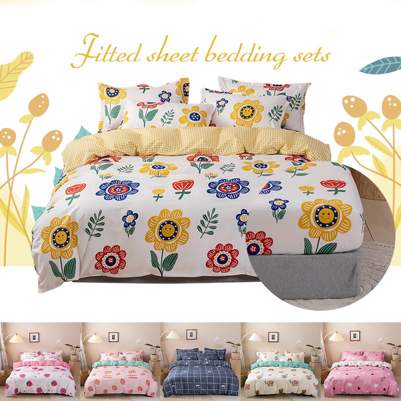 COD 4in1 Fitted sheet bedding sets cute design flower fitted sheet