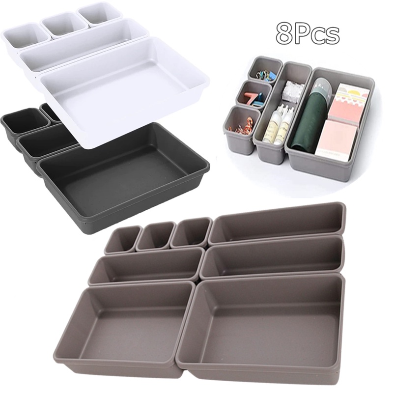 8Pcs 3Size Multpurpose Portable Desk Drawer Organizer Trays Durable