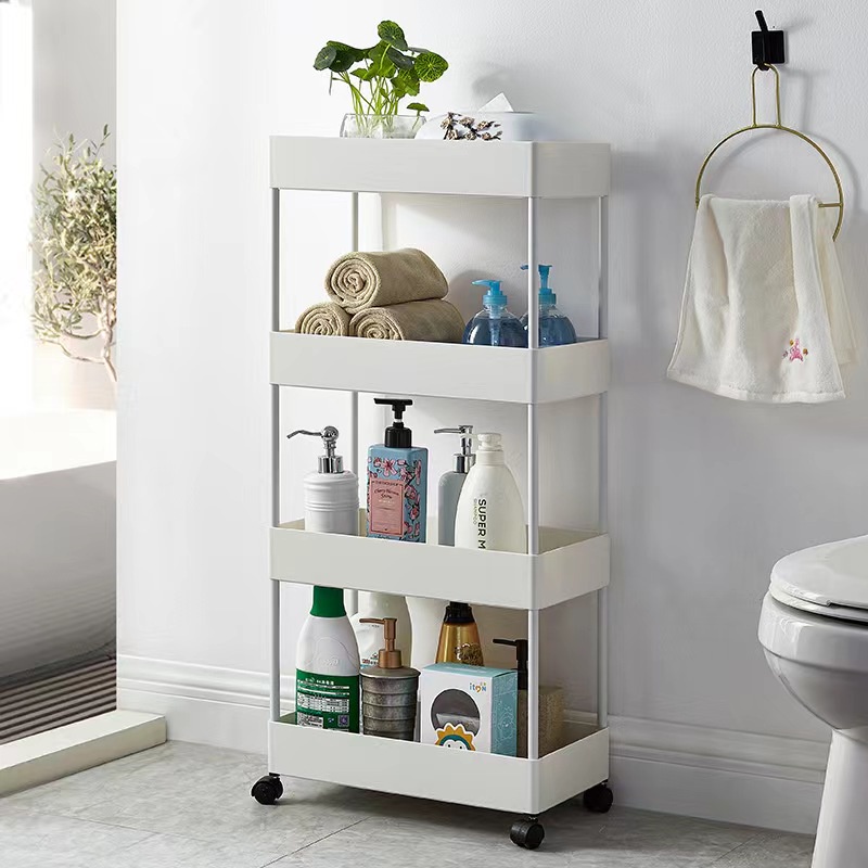 4 Layer Moving Rack Kitchen Storage Shelf Wall Home Bedroom