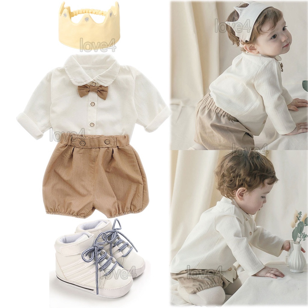 Christening Outfit for Baby Boy White Formal Shirt Shorts Newborn