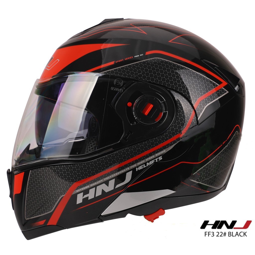 HNJ FF3 Motocycle Dual Visor Flip up Modular Full Face Helmet With 8