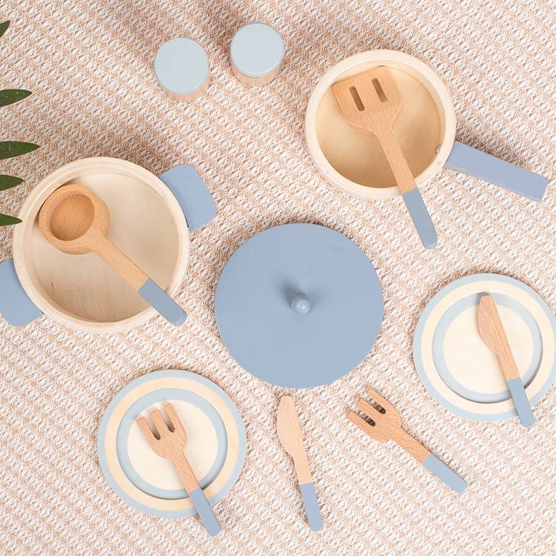 KM Cucinino Wooden Cookware Minimalist Mini Cooking Pretend Play Set