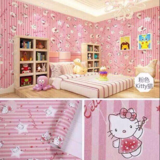 WALLPAPER HELLO KITTY STRIPE PINK WITH STAR 10mX45cm. Shopee Philippines
