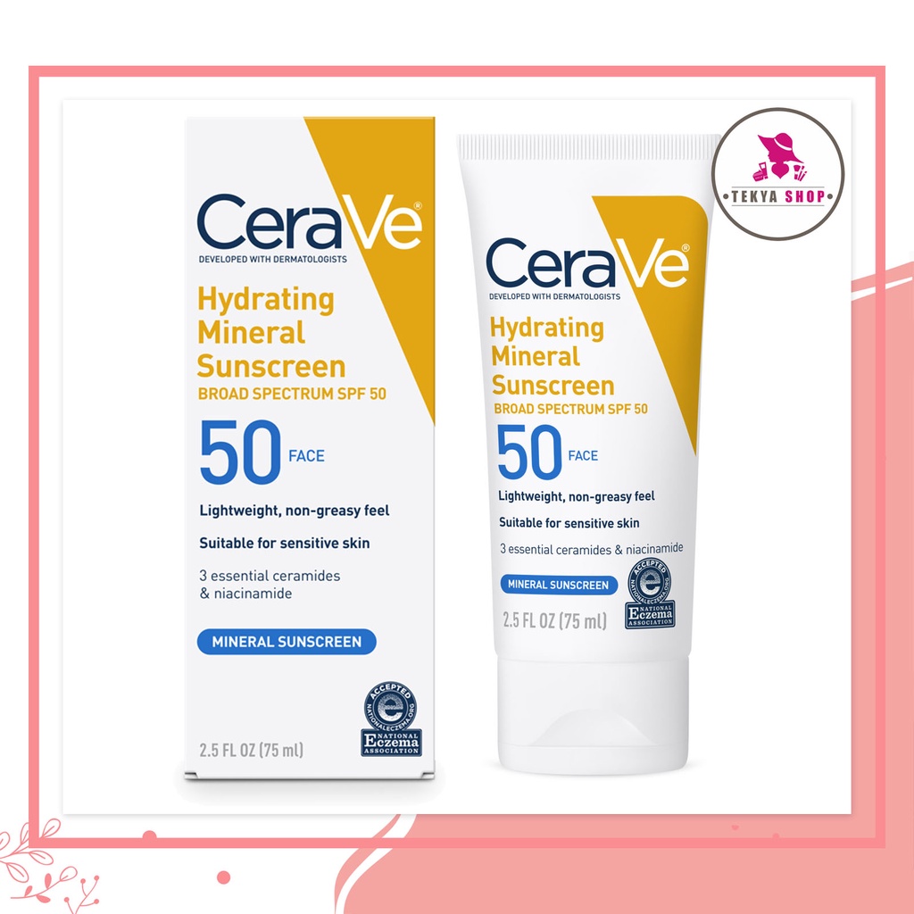 CeraVe Hydrating Mineral Sunscreen SPF 50 Face Lotion, 75 ml Shopee