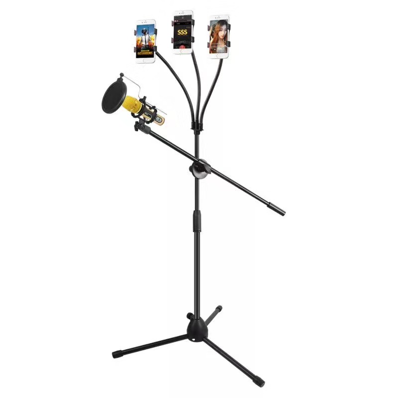 Metal Microphone Stand with Boom Arm 3pcs Phone Holder K12 Portable mic
