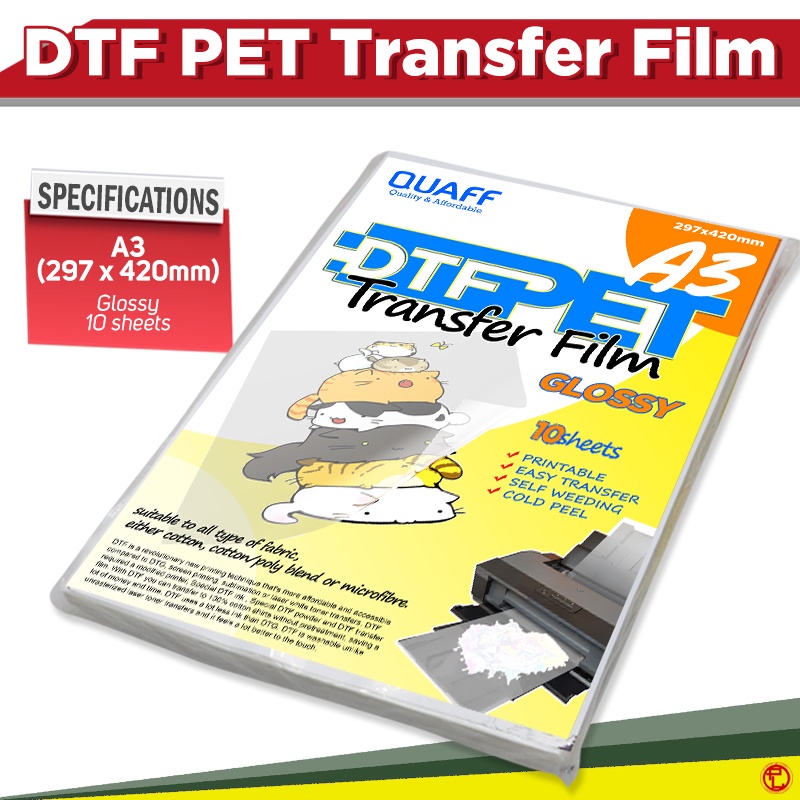 (10 sheets) DTF Direct to Film PET Transfer Film Glossy A4 & A3 Size