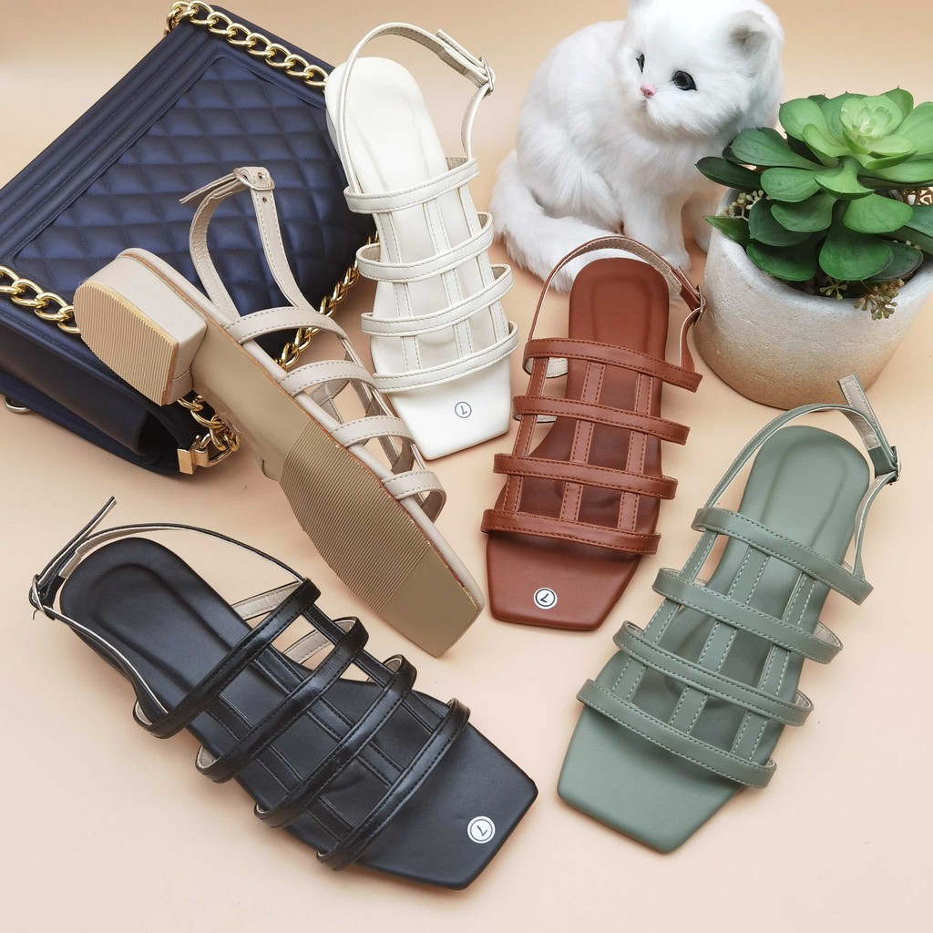 R&A287 1Inch Square Toe Box Strap Leather Block Heels w/ Ankle Strap