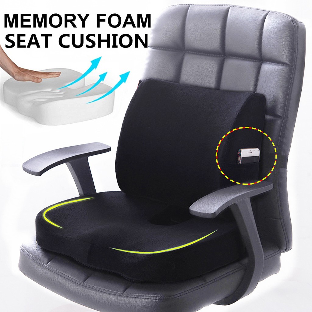 Memory Foam Seat Back Cushion Lumbar Waist Support Pillow Pain Relief