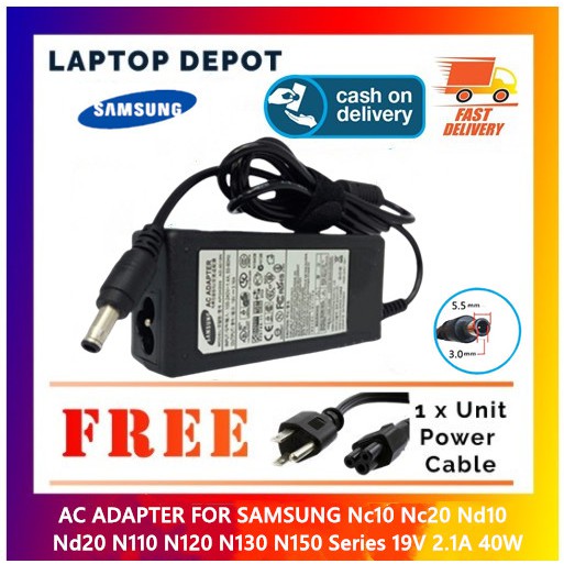 Samsung Laptop Charger 40W Power 19V 2.1A 5.5mm x 3.0mm For Samsung