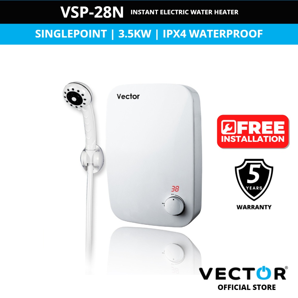 Vector VSP28N 3.5kW, Singlepoint Instant Water Heater (White) Shopee