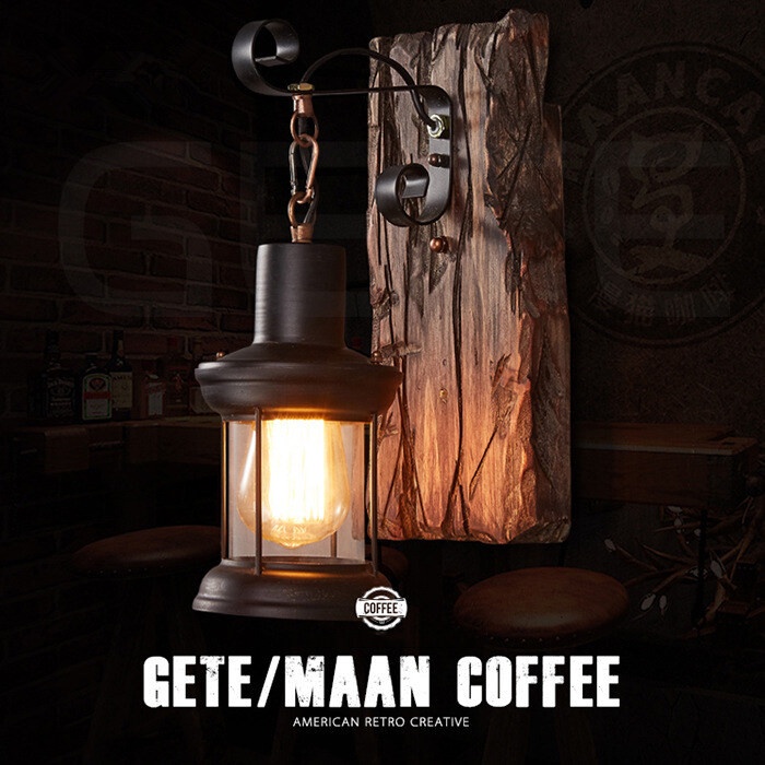 Vintage Wall Light Wood Arts Lantern Wall Mounted Hanging Light For Home Cafe Bar Bedroom