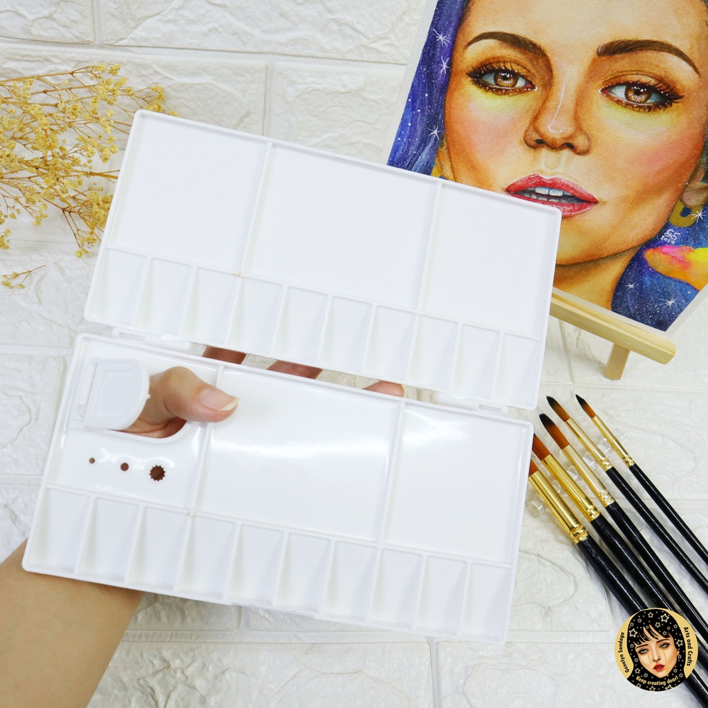 (ORIGINAL) Watercolor Palette (Portable White Watercolor Folding Plastic Palette with Thumb Hole