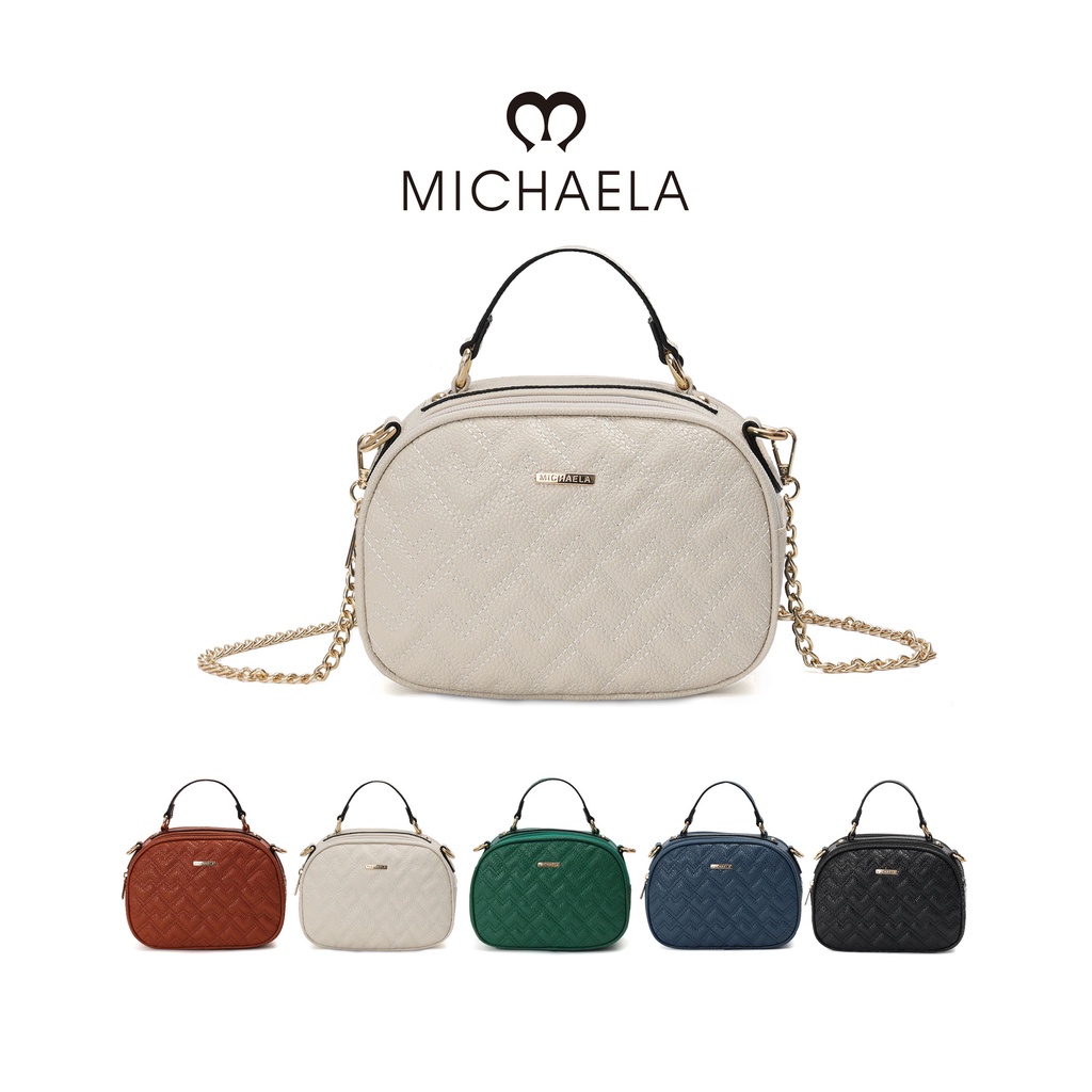 MICHAELA Quilted Oval Sling Bag for Women Top Handle Crossbody Tote Satchel Chain Bag MHB11010