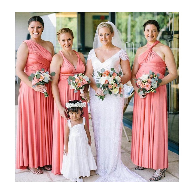 CORAL PEACH INFINITY CONVERTIBLE BRIDESMAID ENTOURAGE WEDDING DRESS