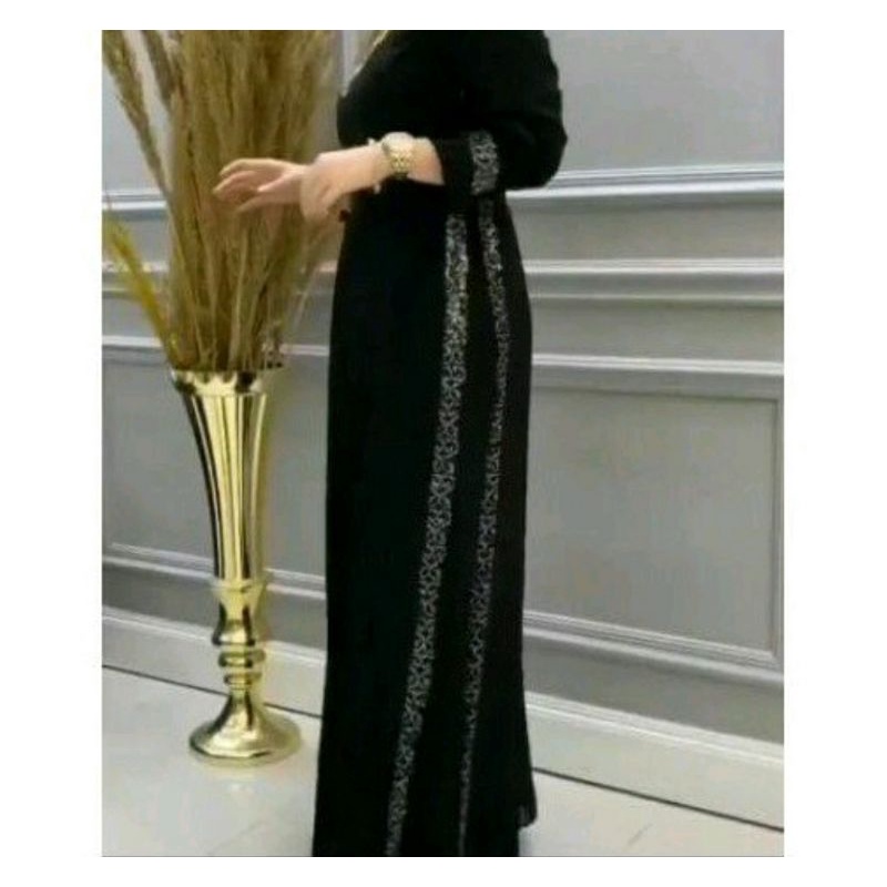 HITAM Abaya Robe Black Maxi Dress Saudi Arabic Embroidery Zephy Turkey