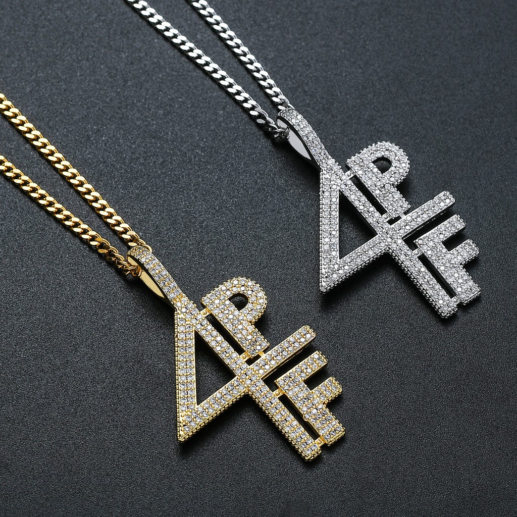 Men's 4PF Letter Pendant Necklace Iced Out AAA Cubic Zircon Rock Street