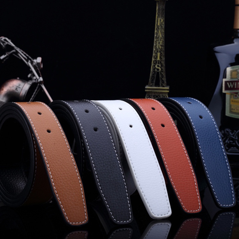 Buckleless Belt Headless Men Women Smooth Buckle Perforated Lychee