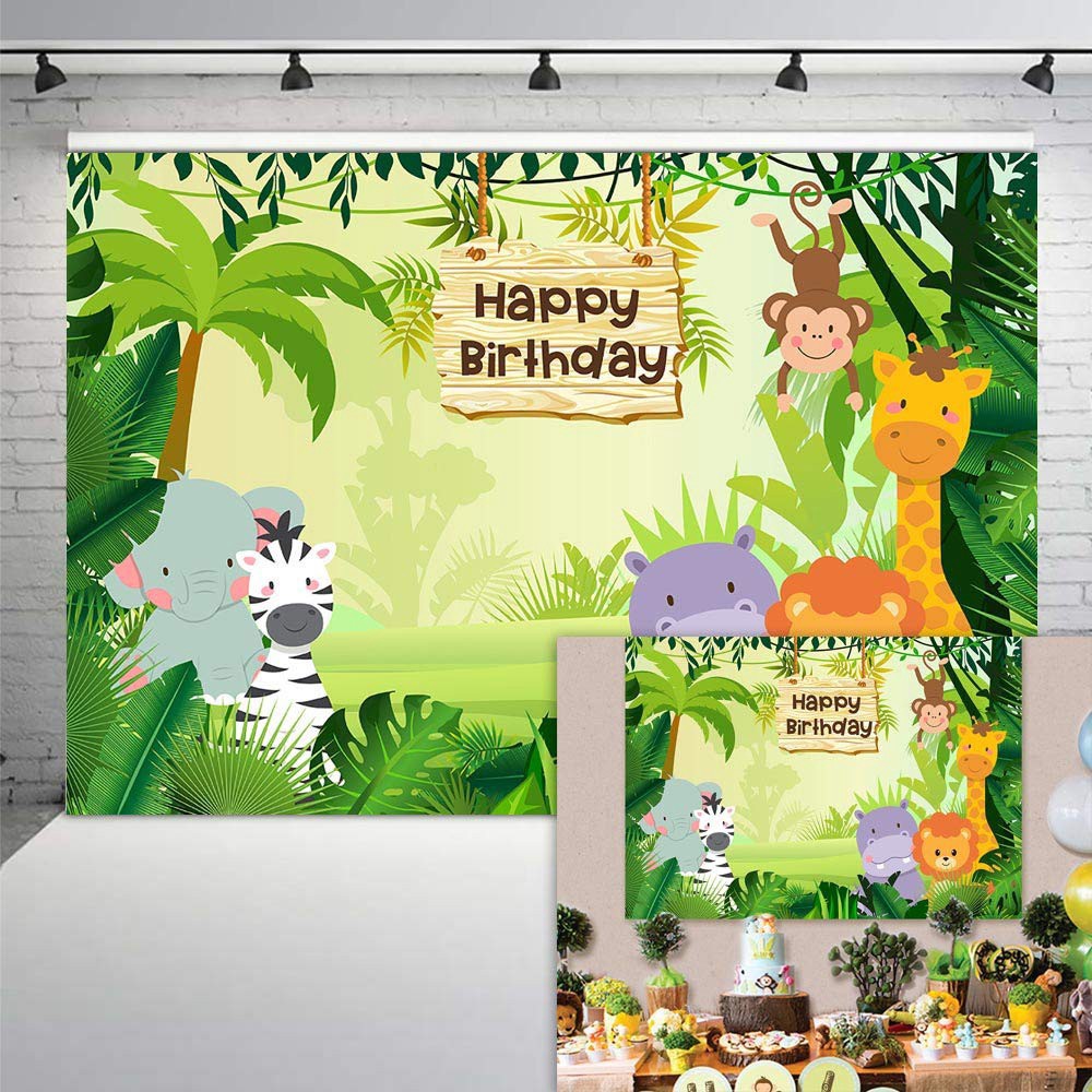 Jungle Safari Photography Backdrop Cartoon Animals Forest Theme Party