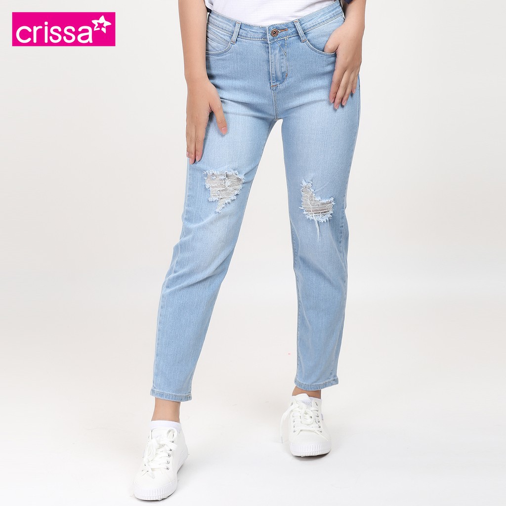 Crissa Distressed Girlfriend Jeans CLB140032 (Light Wash) Shopee