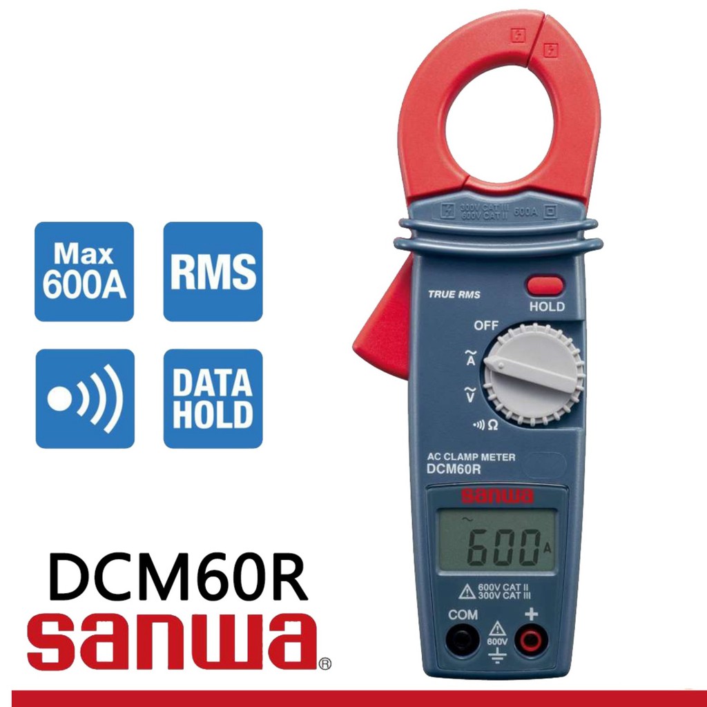 Sanwa DCM60R 600A Clamp Meter AC + True RMS Ammeter DMM Shopee