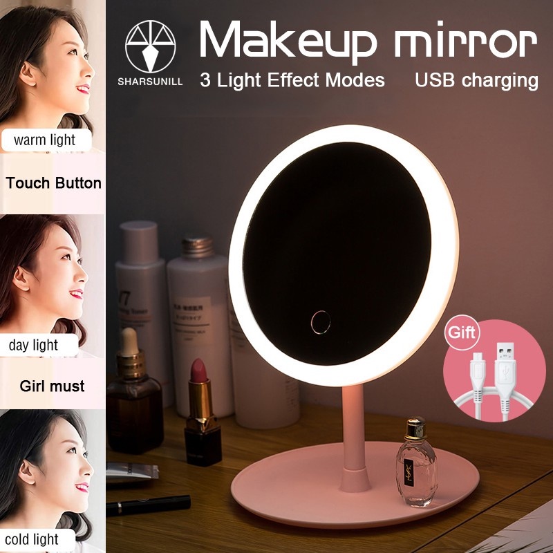 LED Makeup Mirror Rechargable Vanity Mirror with 3 Lights Desktop