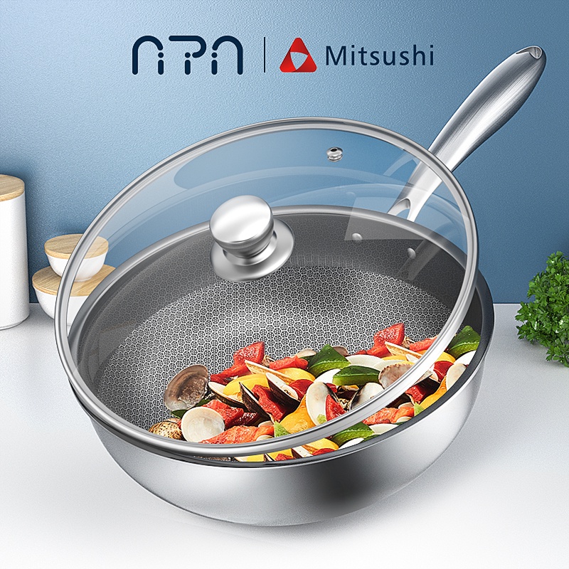 Nipiin by Mitsushi Pan Stainless Steel Wok Pan Non Stick Frying pot