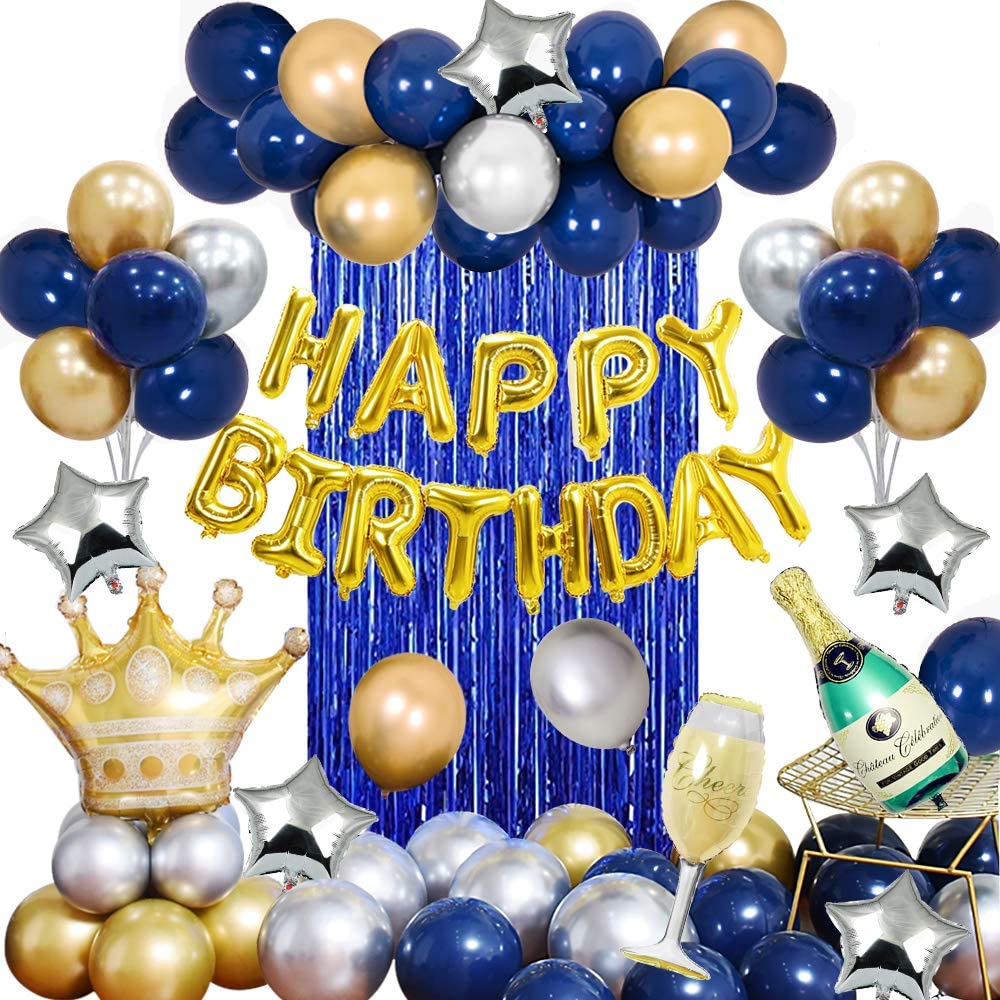 (Ready Stock)Birthday Party Decorations Blue Silver and Gold Party