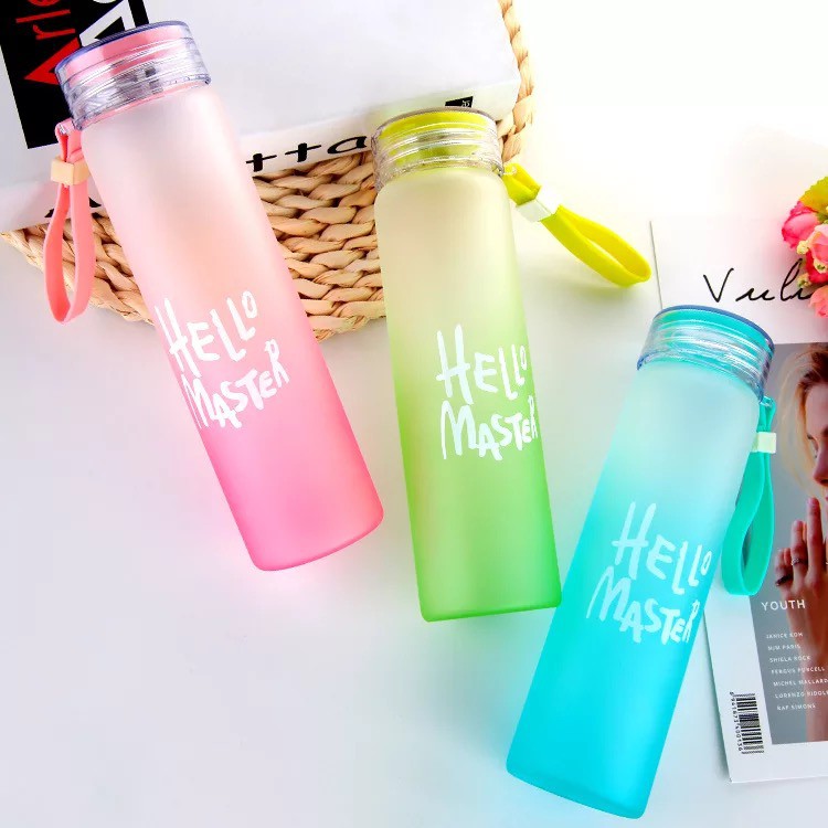 480ml Portable Gradient Color Frosted Water Tumbler Bottle Hello Msater