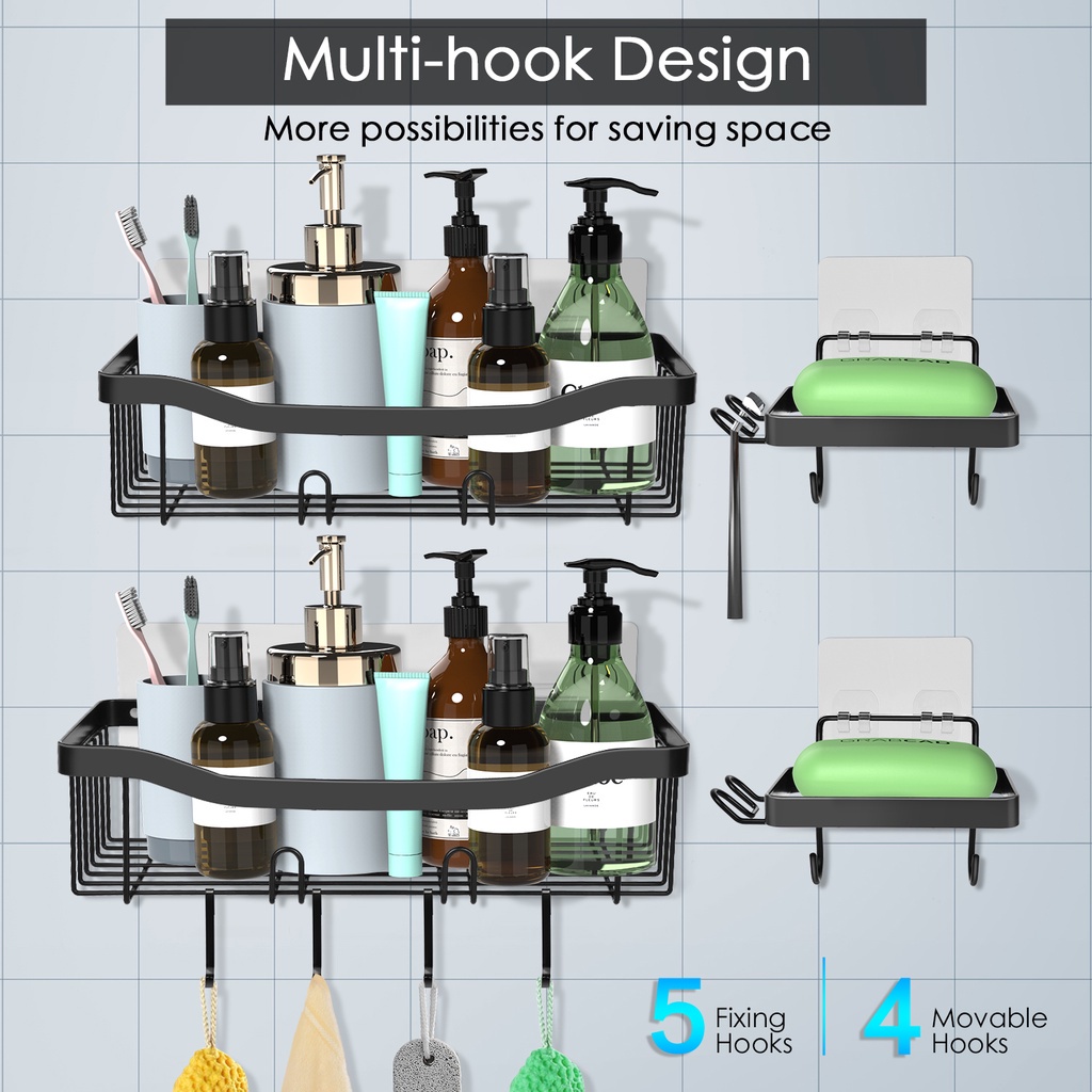 BOOB Bathroom Storage Shelf Rack and soap holder 4 Pack Set Black