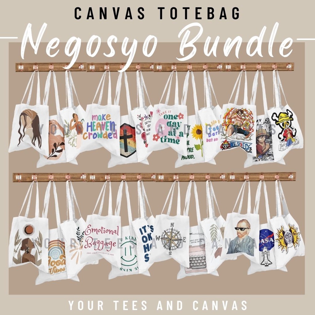 NEGOSYO BUNDLE CANVAS TOTE BAG / RESELLER PACKAGE / WITH ZIPPER / SLING BAG / CROSS BODY