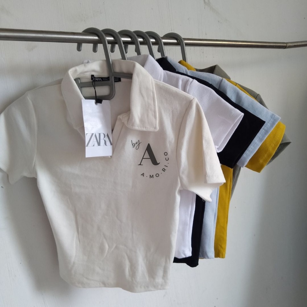 ZARA Collared Polo VNeck Ribbed Crop Top Shopee Philippines