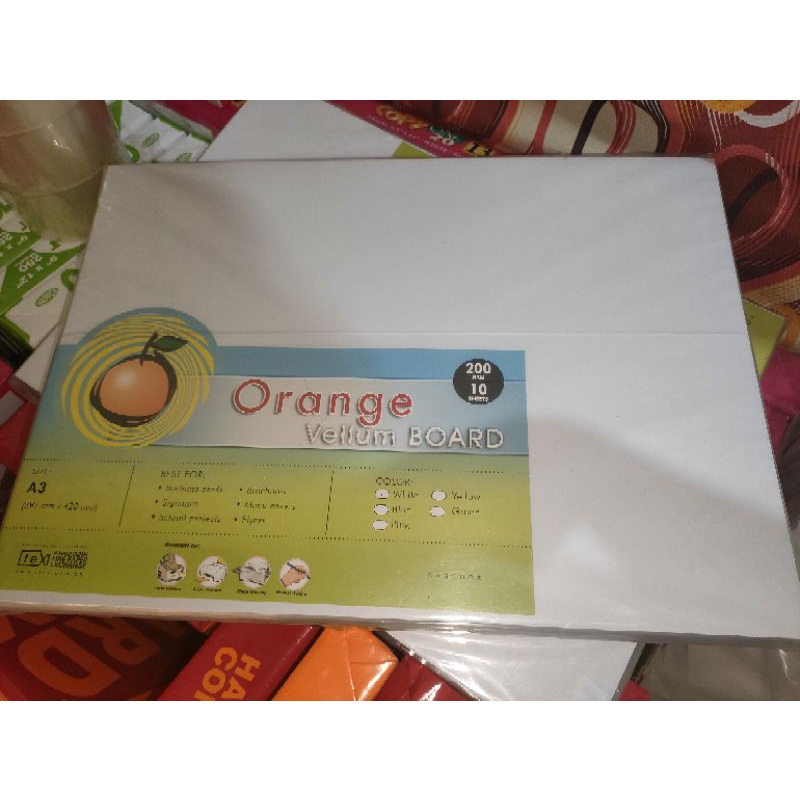 A3 Board Paper / A3 Size Orange Vellum Board 200gsm by 50 sheets ( 5